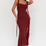 Blushing Ruffle Trim Maxi Dress Wine