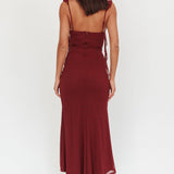 Blushing Ruffle Trim Maxi Dress Wine
