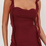 Blushing Ruffle Trim Maxi Dress Wine