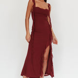 Blushing Ruffle Trim Maxi Dress Wine