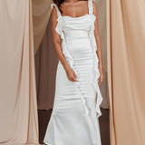 Blushing Ruffle Trim Midi Dress Oyster