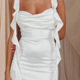 Blushing Ruffle Trim Midi Dress Oyster
