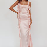 Blushing Ruffle Trim Midi Dress Baby Pink