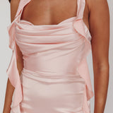 Blushing Ruffle Trim Midi Dress Baby Pink