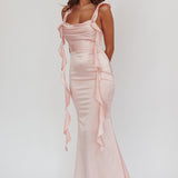 Blushing Ruffle Trim Midi Dress Baby Pink