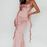 Blushing Ruffle Trim Midi Dress Mauve