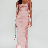 Blushing Ruffle Trim Midi Dress Mauve