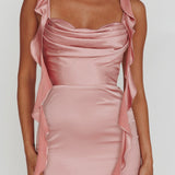 Blushing Ruffle Trim Midi Dress Mauve