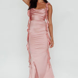 Blushing Ruffle Trim Midi Dress Mauve