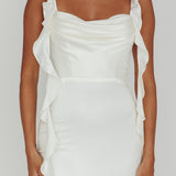 Blushing Ruffle Trim Midi Dress Oyster
