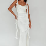 Blushing Ruffle Trim Midi Dress Oyster