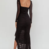 Jozelle Long Sleeve Ruched Maxi Dress Black