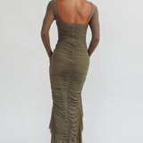 Jozelle Long Sleeve Ruched Maxi Dress Olive