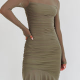 Jozelle Long Sleeve Ruched Maxi Dress Olive