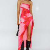 Martine One Strap Mesh Midi Dress Print Pink