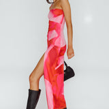 Martine One Strap Mesh Midi Dress Print Pink