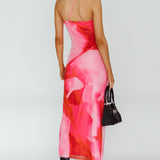 Martine One Strap Mesh Midi Dress Print Pink