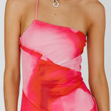 Martine One Strap Mesh Midi Dress Print Pink