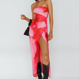 Martine One Strap Mesh Midi Dress Print Pink