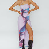 Martine One Strap Mesh Midi Dress Print Plum
