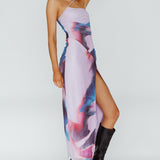 Martine One Strap Mesh Midi Dress Print Plum