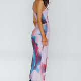 Martine One Strap Mesh Midi Dress Print Plum