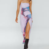 Martine One Strap Mesh Midi Dress Print Plum