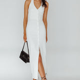 Renita Halterneck Button Maxi Dress White