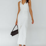 Renita Halterneck Button Maxi Dress White
