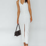 Renita Halterneck Button Maxi Dress White