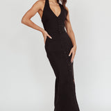 Renita Halterneck Button Maxi Dress Black
