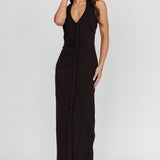 Renita Halterneck Button Maxi Dress Black