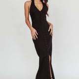 Renita Halterneck Button Maxi Dress Black