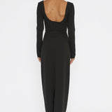 Shenae Long Sleeve Piping Midi Dress Black