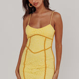 Shenae Piping Trim Mini Dress Lace Yellow