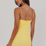 Shenae Piping Trim Mini Dress Lace Yellow