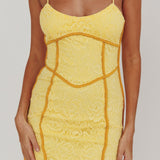 Shenae Piping Trim Mini Dress Lace Yellow