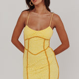 Shenae Piping Trim Mini Dress Lace Yellow