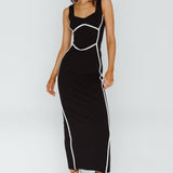 Shenae Piping Trim Maxi Dress Black