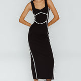 Shenae Piping Trim Maxi Dress Black