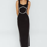 Shenae Piping Trim Maxi Dress Black