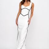 Shenae Piping Trim Maxi Dress White