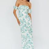 Olivier Off-Shoulder Midi Dress Floral Green