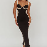 Tenika Contrast Bodycon Midi Dress Black