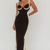 Tenika Contrast Bodycon Midi Dress Black