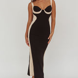 Tenika Contrast Bodycon Midi Dress Black