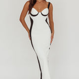 Tenika Contrast Bodycon Midi Dress White