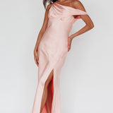 Etienne Off-Shoulder Halter Midi Dress Shimmer Pink