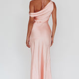 Etienne Off-Shoulder Halter Midi Dress Shimmer Pink