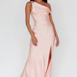 Etienne Off-Shoulder Halter Midi Dress Shimmer Pink